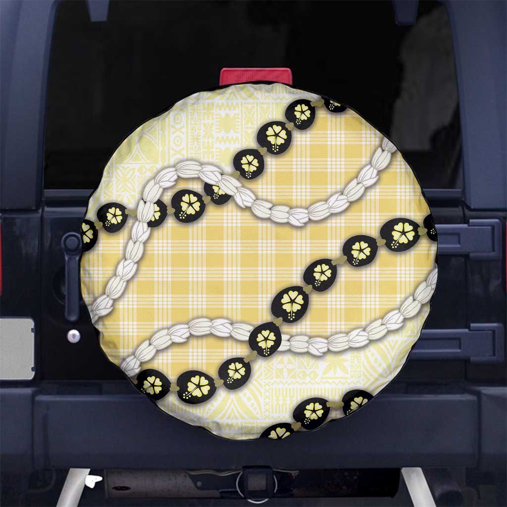 Yellow Palaka Hawaii Spare Tire Cover Kukui Nut Pikake Lei Hawaiian Tapa Pattern LT14 No hole Yellow - Polynesian Pride