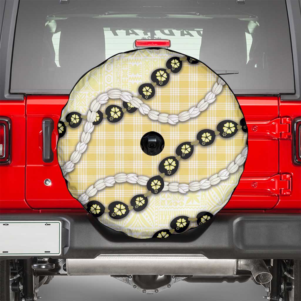 Yellow Palaka Hawaii Spare Tire Cover Kukui Nut Pikake Lei Hawaiian Tapa Pattern LT14 - Polynesian Pride