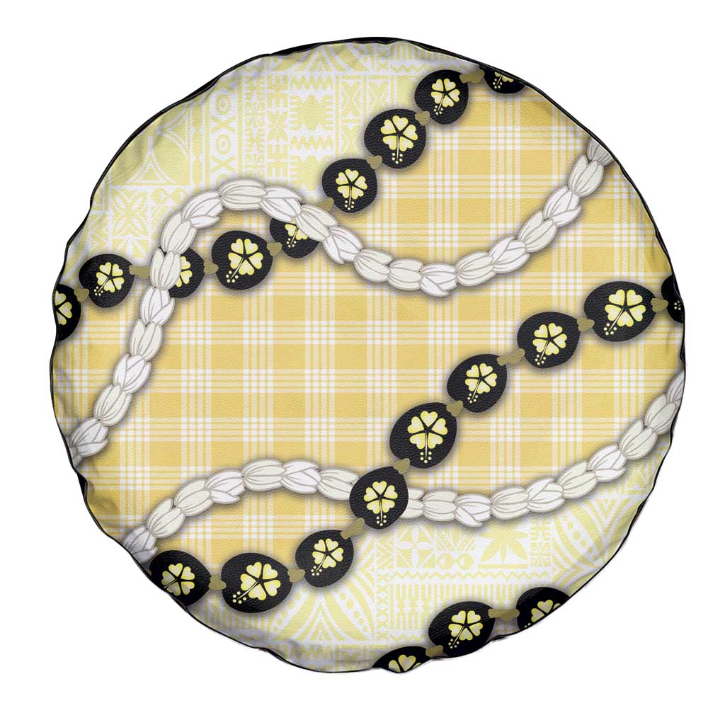 Yellow Palaka Hawaii Spare Tire Cover Kukui Nut Pikake Lei Hawaiian Tapa Pattern LT14 - Polynesian Pride