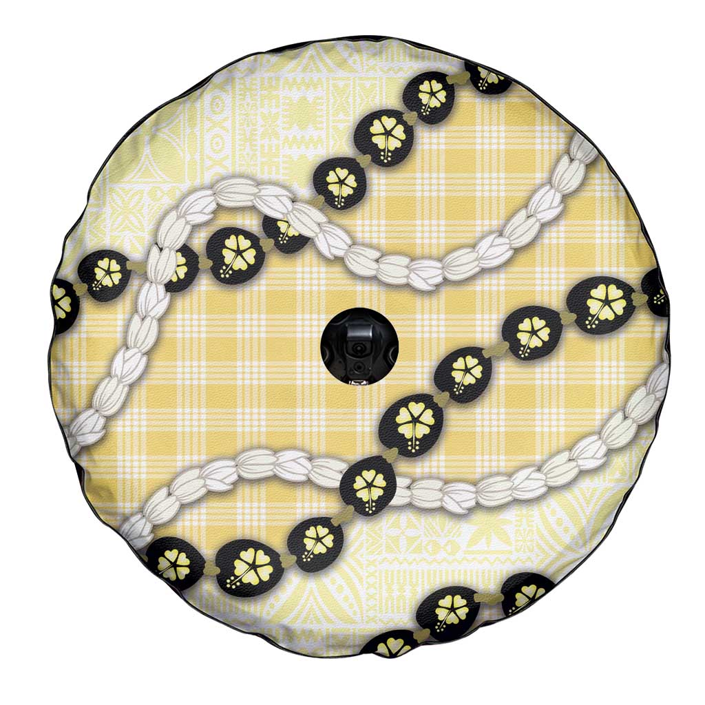 Yellow Palaka Hawaii Spare Tire Cover Kukui Nut Pikake Lei Hawaiian Tapa Pattern LT14 - Polynesian Pride