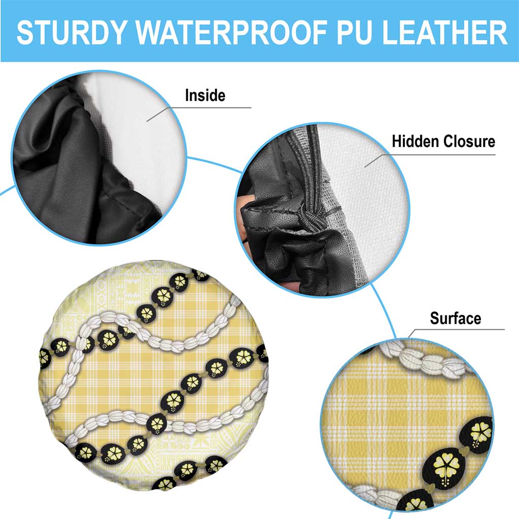 Yellow Palaka Hawaii Spare Tire Cover Kukui Nut Pikake Lei Hawaiian Tapa Pattern LT14 - Polynesian Pride
