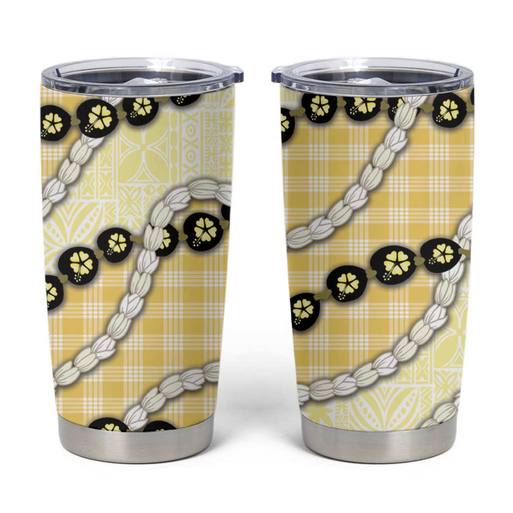 Yellow Palaka Hawaii Tumbler Cup Kukui Nut Pikake Lei Hawaiian Tapa Pattern LT14 Yellow - Polynesian Pride