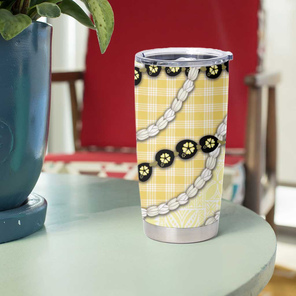 Yellow Palaka Hawaii Tumbler Cup Kukui Nut Pikake Lei Hawaiian Tapa Pattern LT14 - Polynesian Pride