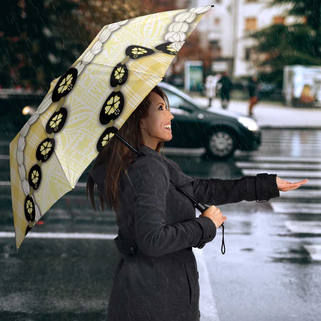 Yellow Palaka Hawaii Umbrella Kukui Nut Pikake Lei Hawaiian Tapa Pattern - Polynesian Pride