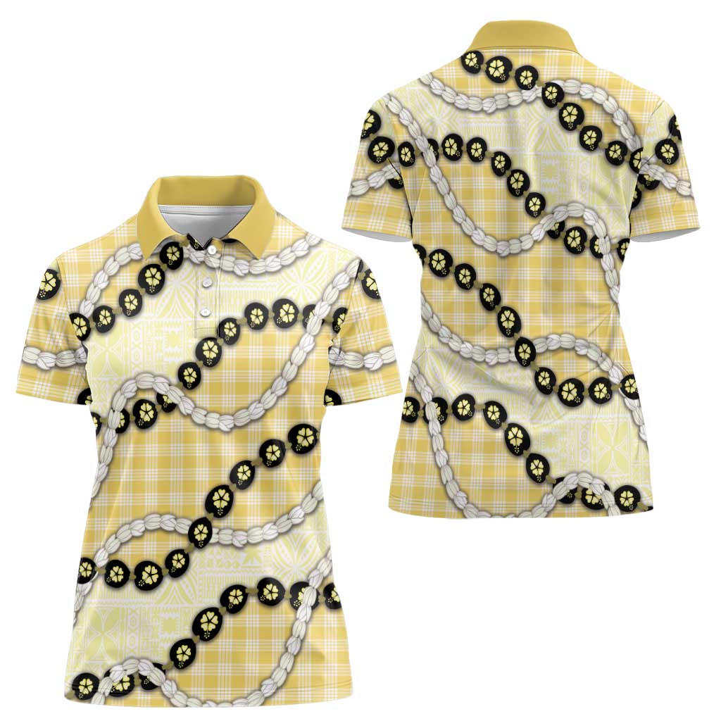 Yellow Palaka Hawaii Women Polo Shirt Kukui Nut Pikake Lei Hawaiian Tapa Pattern - Polynesian Pride