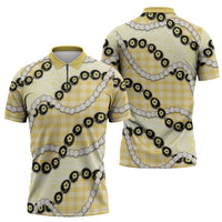 Yellow Palaka Hawaii Zipper Polo Shirt Kukui Nut Pikake Lei Hawaiian Tapa Pattern - Polynesian Pride