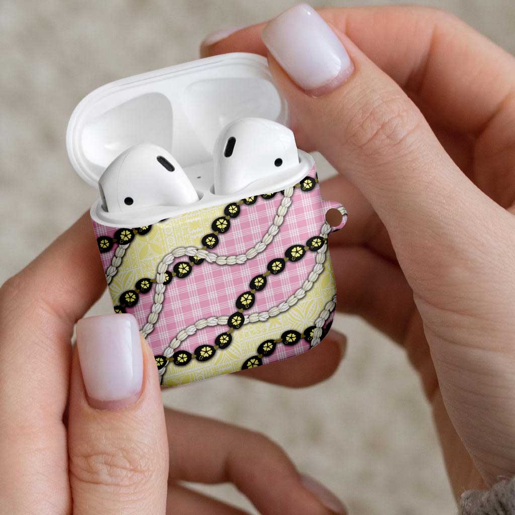 Pink Palaka Hawaii AirPods Case Kukui Nut Pikake Lei Hawaiian Tapa Pattern - Polynesian Pride