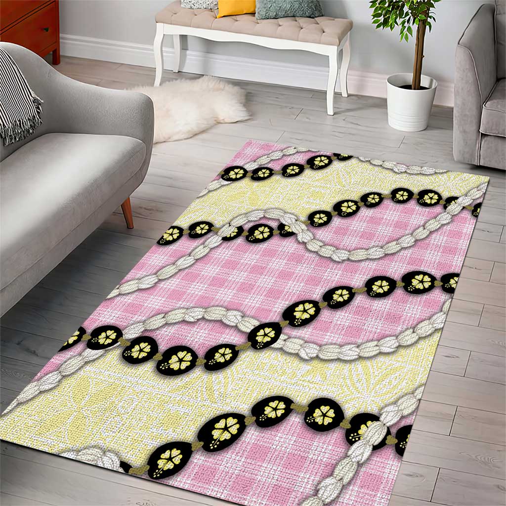 Pink Palaka Hawaii Area Rug Kukui Nut Pikake Lei Hawaiian Tapa Pattern - Polynesian Pride