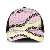 Pink Palaka Hawaii Baseball Net Cap Kukui Nut Pikake Lei Hawaiian Tapa Pattern - Polynesian Pride