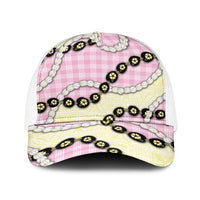Pink Palaka Hawaii Baseball Net Cap Kukui Nut Pikake Lei Hawaiian Tapa Pattern - Polynesian Pride