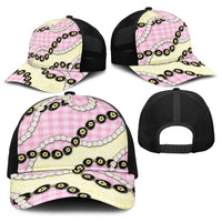 Pink Palaka Hawaii Baseball Net Cap Kukui Nut Pikake Lei Hawaiian Tapa Pattern - Polynesian Pride