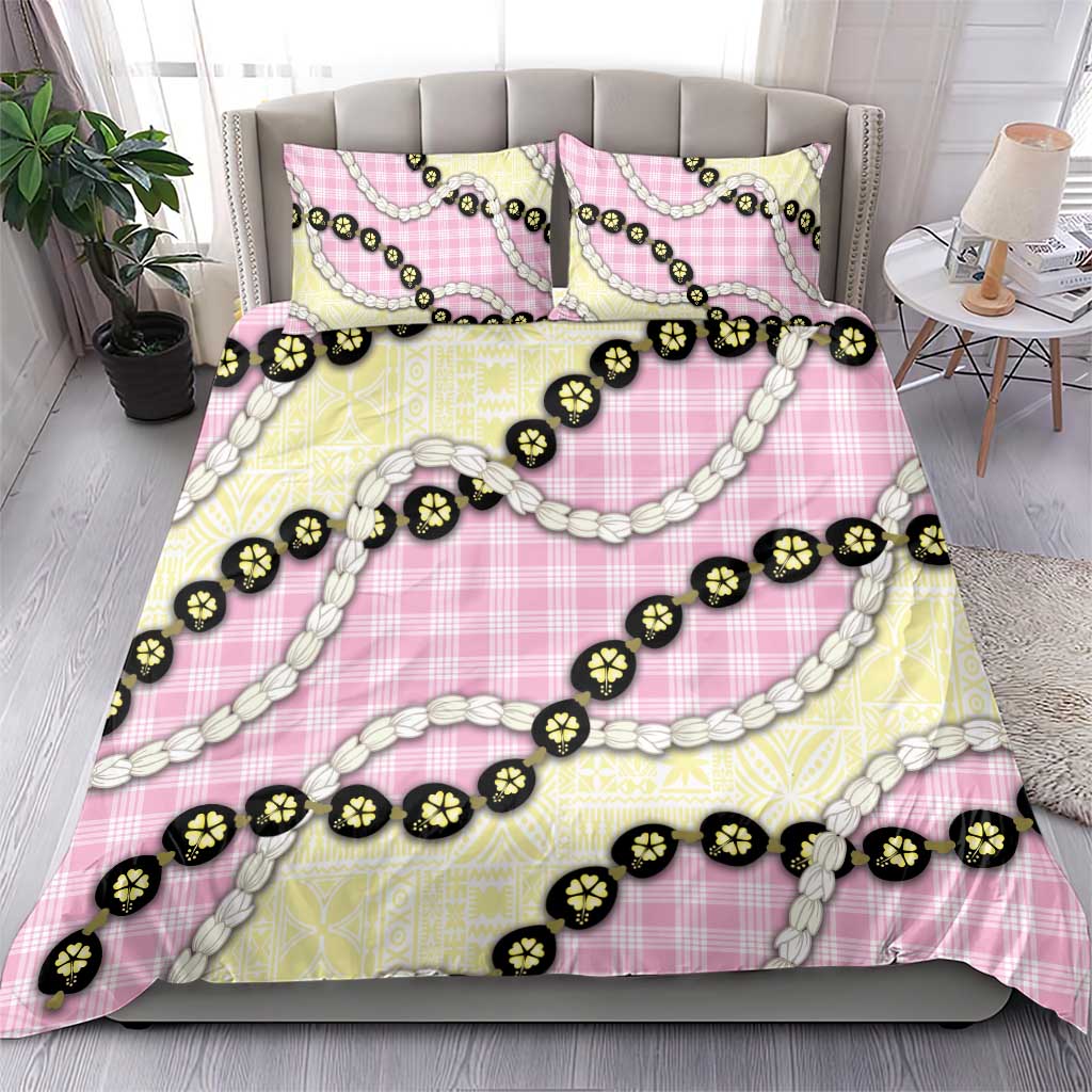 Pink Palaka Hawaii Bedding Set Kukui Nut Pikake Lei Hawaiian Tapa Pattern - Polynesian Pride