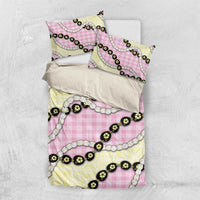 Pink Palaka Hawaii Bedding Set Kukui Nut Pikake Lei Hawaiian Tapa Pattern - Polynesian Pride