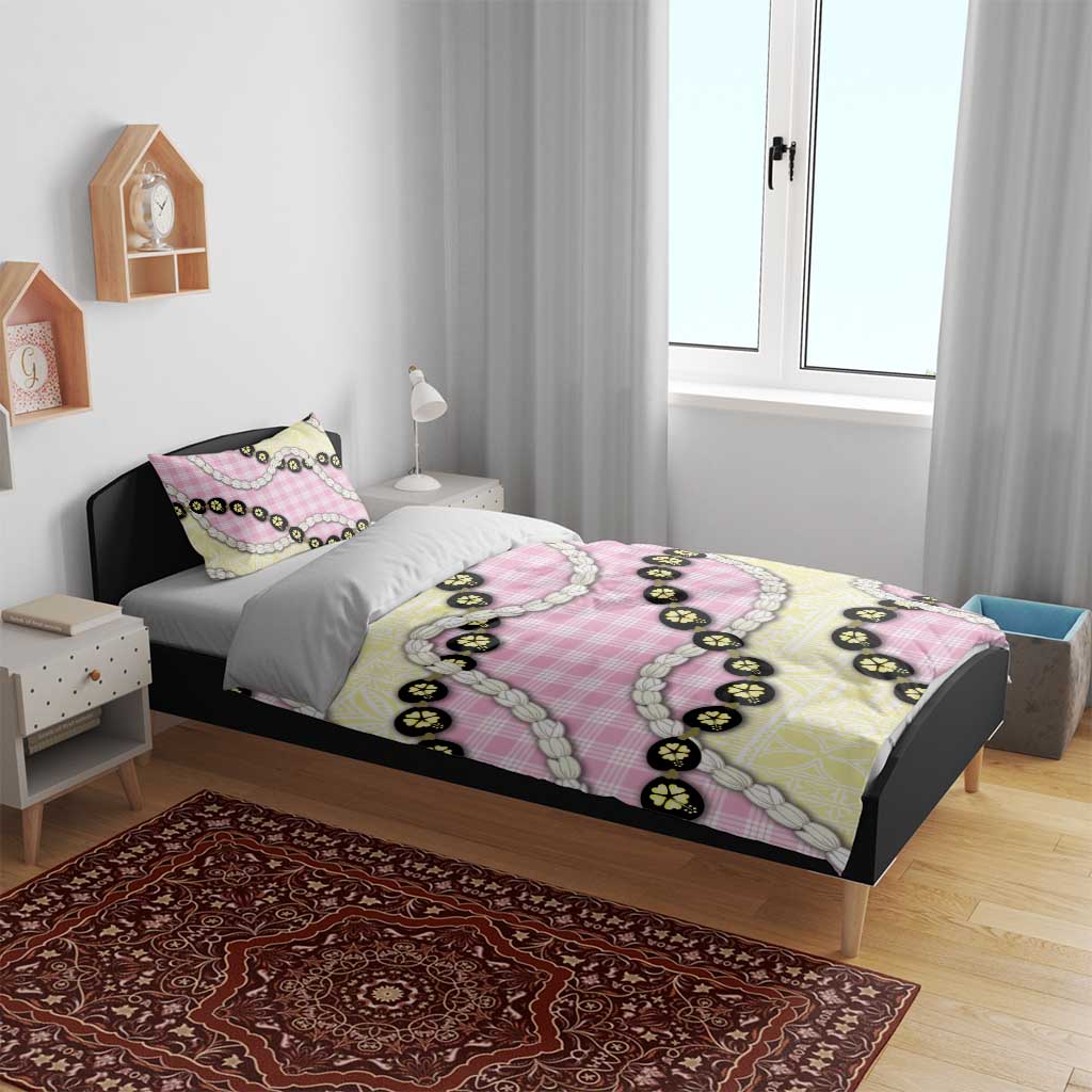 Pink Palaka Hawaii Bedding Set Kukui Nut Pikake Lei Hawaiian Tapa Pattern - Polynesian Pride