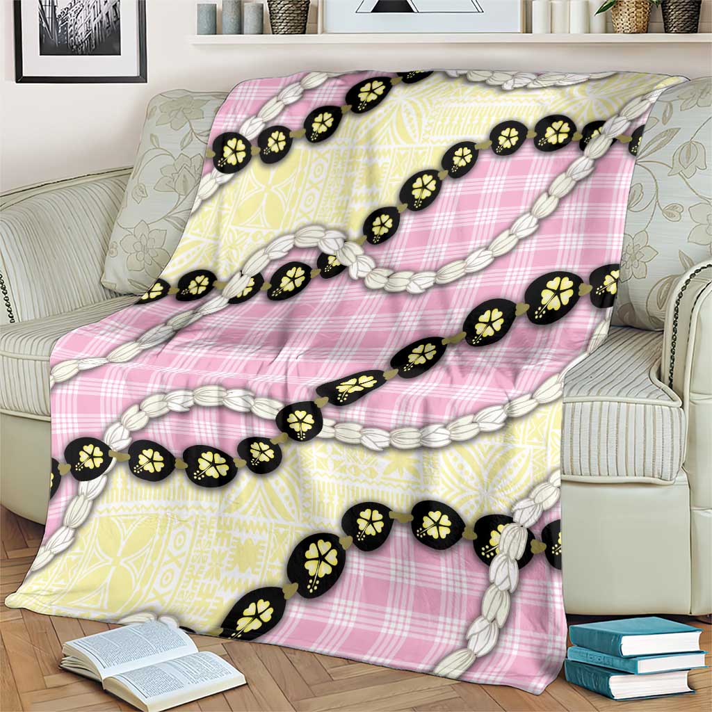 Pink Palaka Hawaii Blanket Kukui Nut Pikake Lei Hawaiian Tapa Pattern - Polynesian Pride