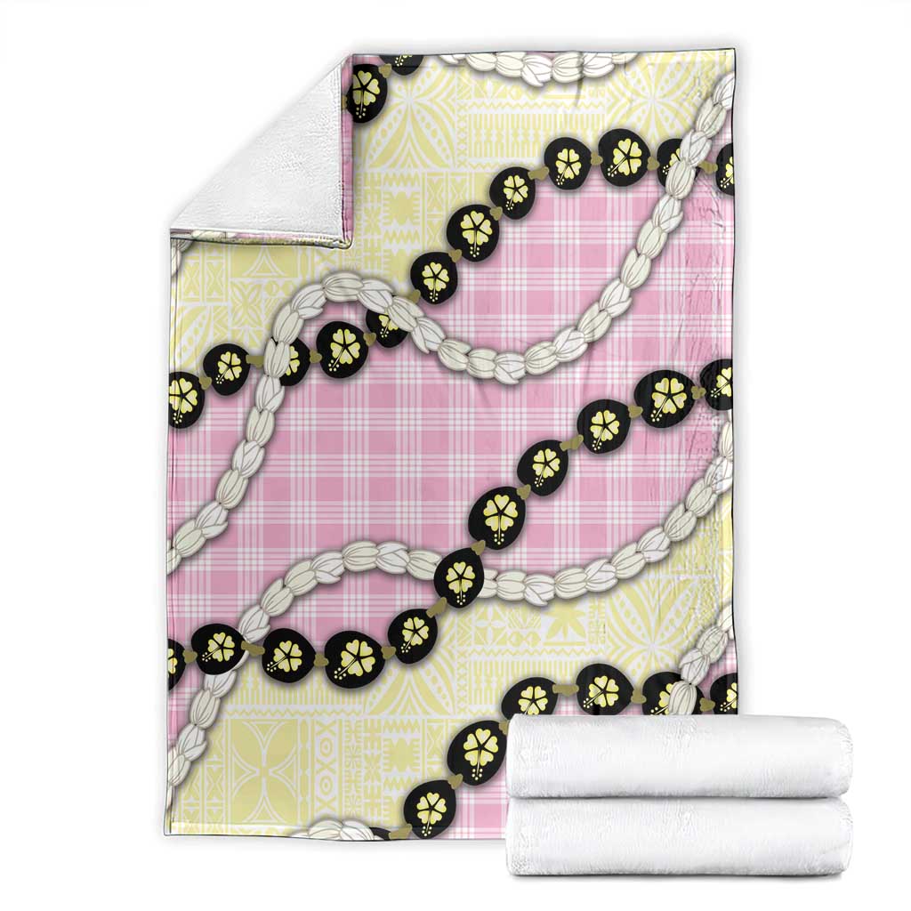 Pink Palaka Hawaii Blanket Kukui Nut Pikake Lei Hawaiian Tapa Pattern - Polynesian Pride