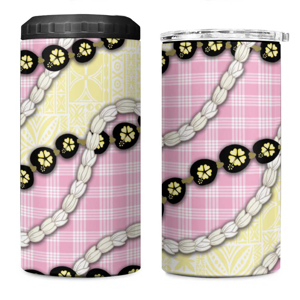 Pink Palaka Hawaii 4 in 1 Can Cooler Tumbler Kukui Nut Pikake Lei Hawaiian Tapa Pattern LT14 One Size: 16 oz Pink - Polynesian Pride