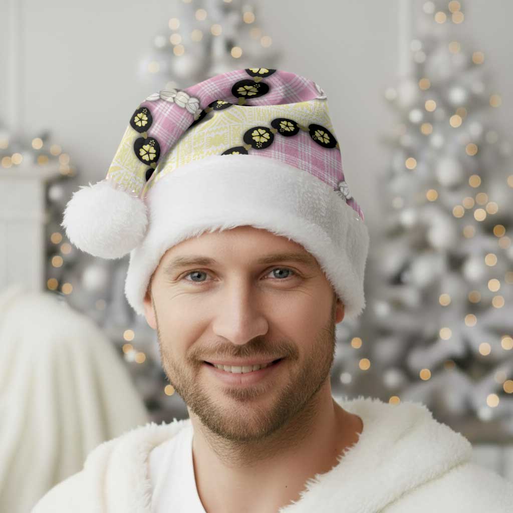 Pink Palaka Hawaii Christmas Santa Hat Kukui Nut Pikake Lei Hawaiian Tapa Pattern LT14 - Polynesian Pride