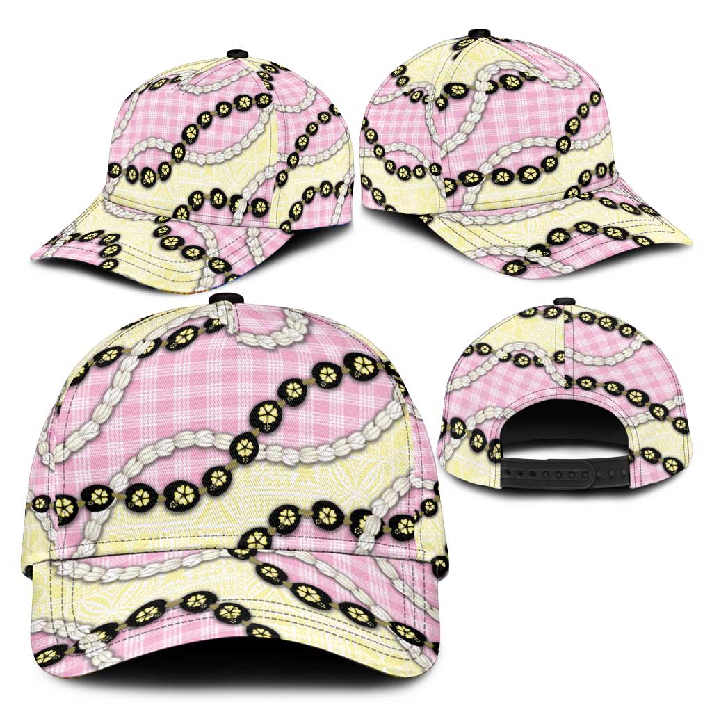 Pink Palaka Hawaii Classic Cap Kukui Nut Pikake Lei Hawaiian Tapa Pattern - Polynesian Pride