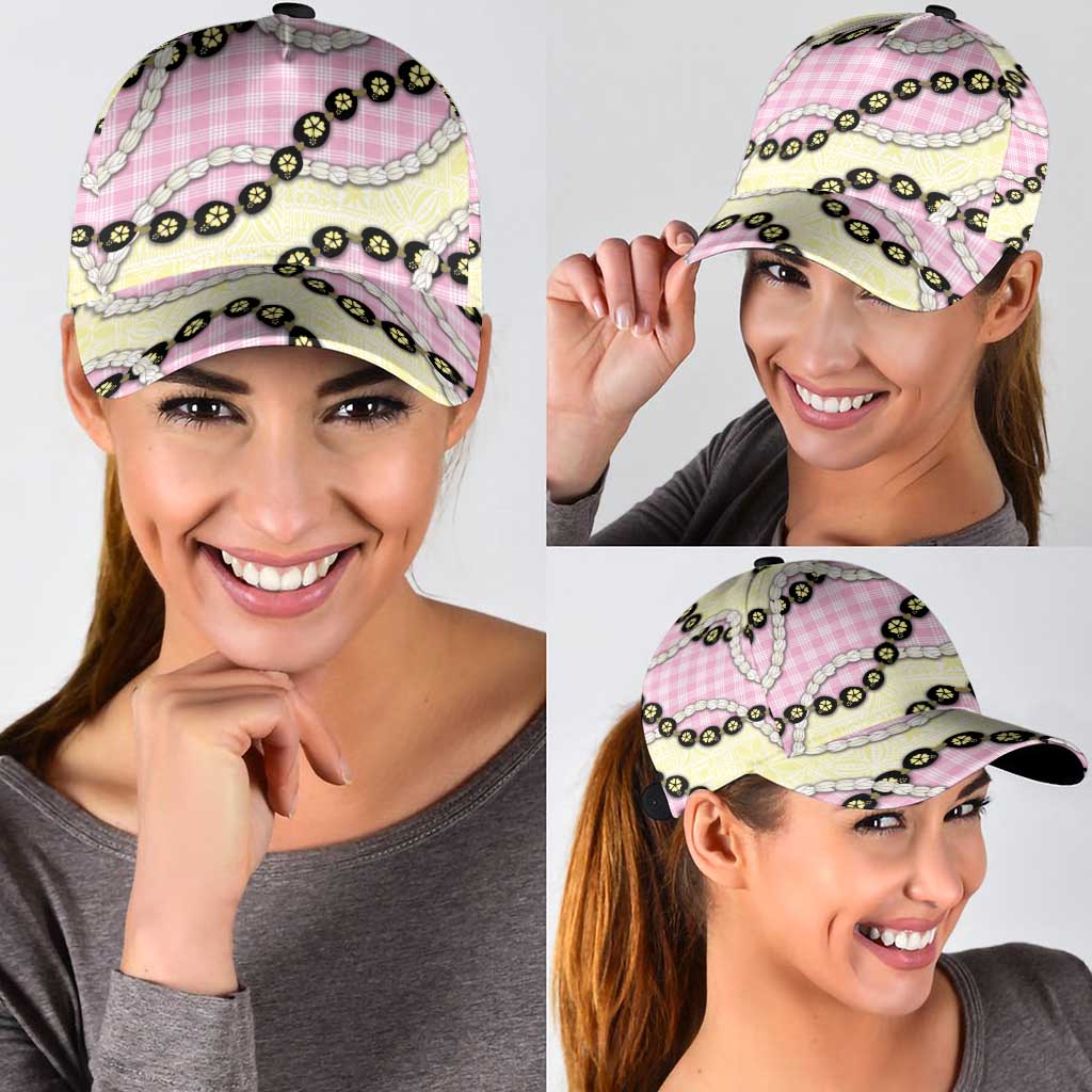 Pink Palaka Hawaii Classic Cap Kukui Nut Pikake Lei Hawaiian Tapa Pattern - Polynesian Pride
