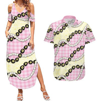 Pink Palaka Hawaii Couples Matching Summer Maxi Dress and Hawaiian Shirt Kukui Nut Pikake Lei Hawaiian Tapa Pattern - Polynesian Pride