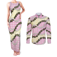 Pink Palaka Hawaii Couples Matching Tank Maxi Dress and Long Sleeve Button Shirt Kukui Nut Pikake Lei Hawaiian Tapa Pattern LT14 Pink - Polynesian Pride