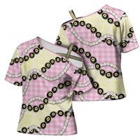 Pink Palaka Hawaii Cross Shoulder Shirt Kukui Nut Pikake Lei Hawaiian Tapa Pattern - Polynesian Pride