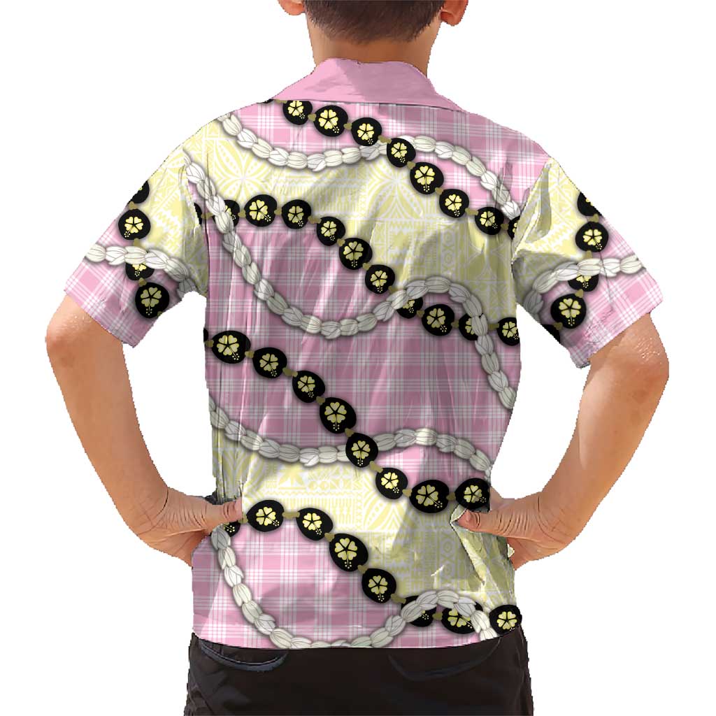 Pink Palaka Hawaii Family Matching Mermaid Dress and Hawaiian Shirt Kukui Nut Pikake Lei Hawaiian Tapa Pattern LT14 - Polynesian Pride
