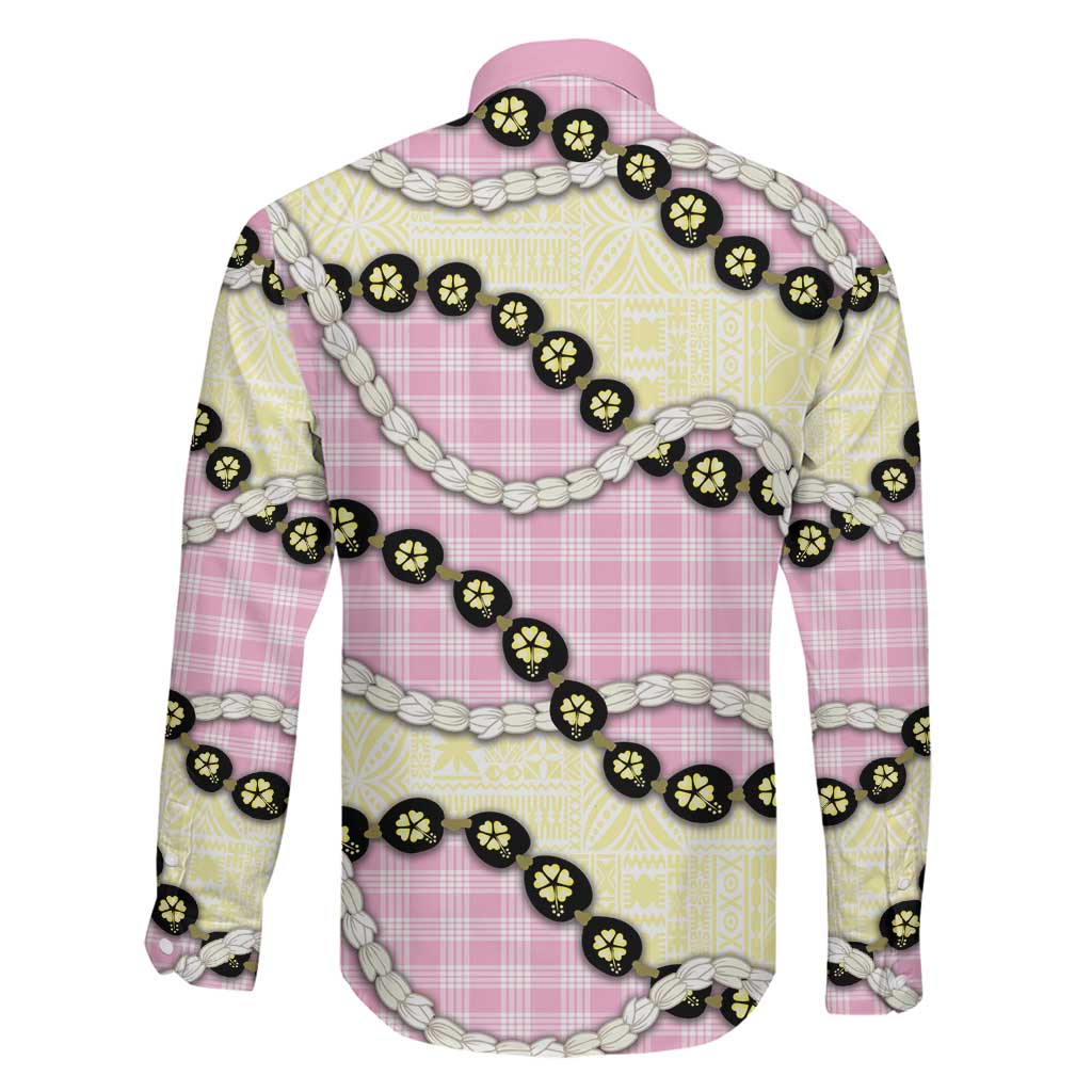 Pink Palaka Hawaii Family Matching Off Shoulder Maxi Dress and Hawaiian Shirt Kukui Nut Pikake Lei Hawaiian Tapa Pattern LT14 - Polynesian Pride