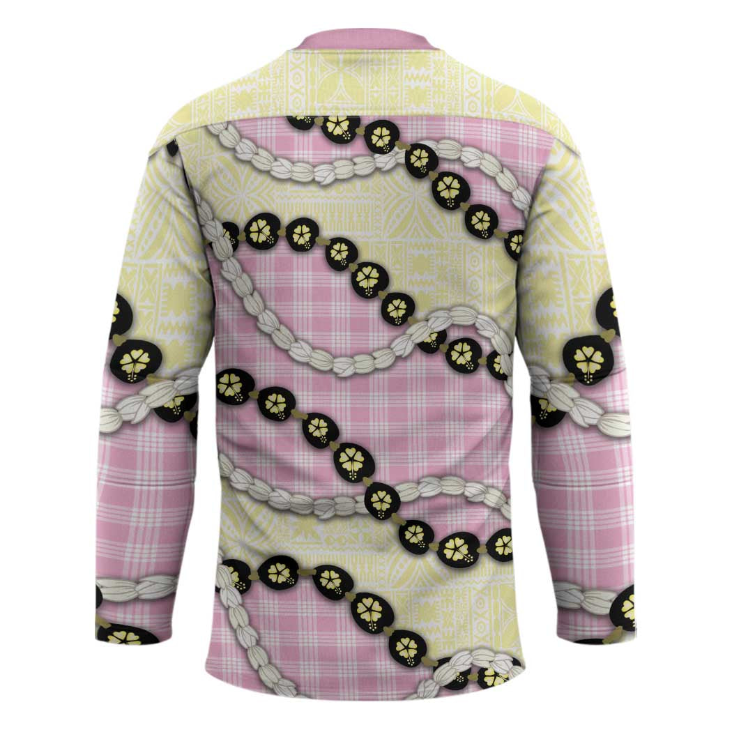 Pink Palaka Hawaii Hockey Jersey Kukui Nut Pikake Lei Hawaiian Tapa Pattern - Polynesian Pride