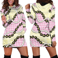 Pink Palaka Hawaii Hoodie Dress Kukui Nut Pikake Lei Hawaiian Tapa Pattern - Polynesian Pride