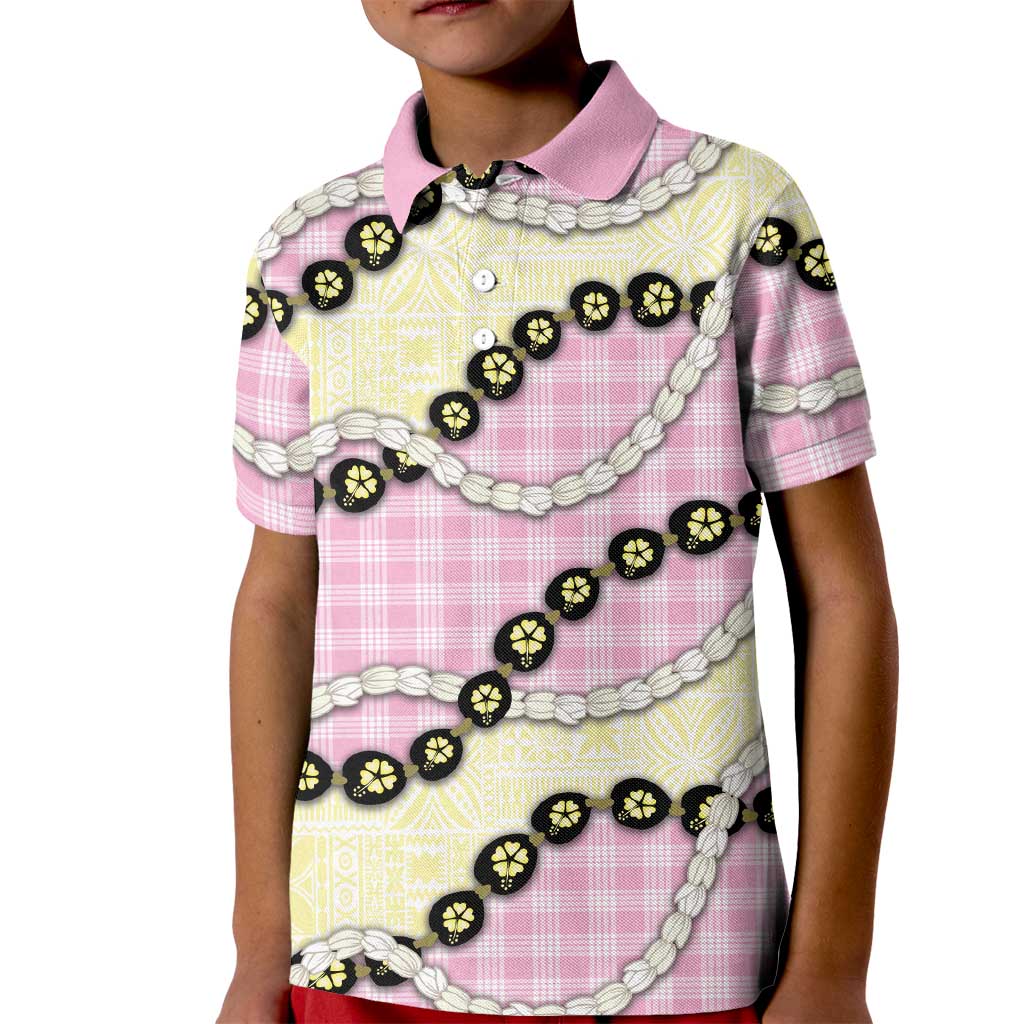 Pink Palaka Hawaii Kid Polo Shirt Kukui Nut Pikake Lei Hawaiian Tapa Pattern - Polynesian Pride