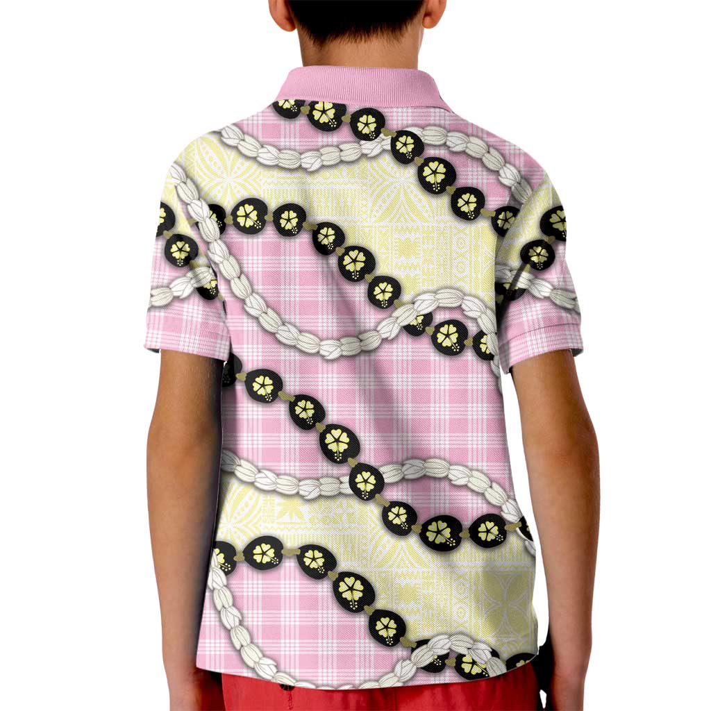 Pink Palaka Hawaii Kid Polo Shirt Kukui Nut Pikake Lei Hawaiian Tapa Pattern - Polynesian Pride
