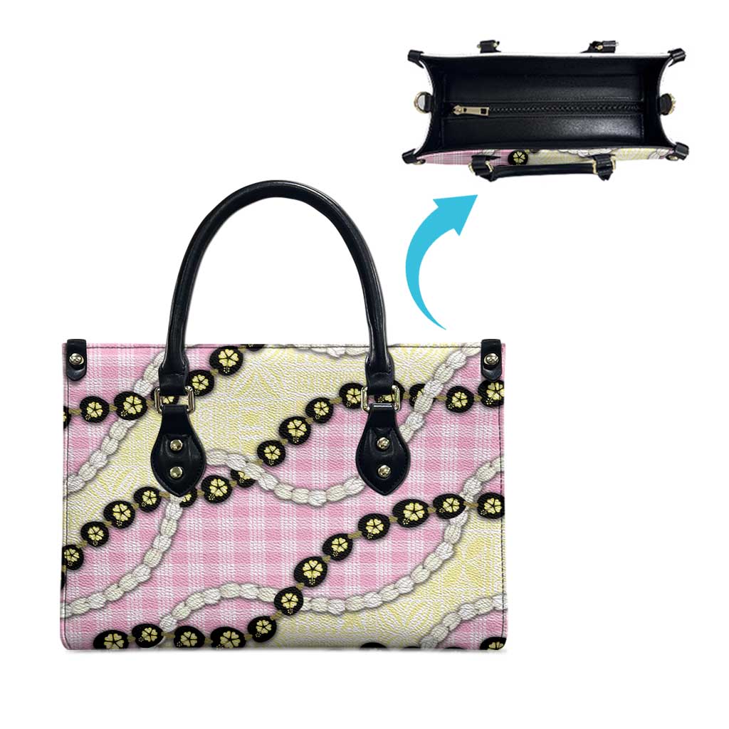 Pink Palaka Hawaii Leather Bag Kukui Nut Pikake Lei Hawaiian Tapa Pattern - Polynesian Pride