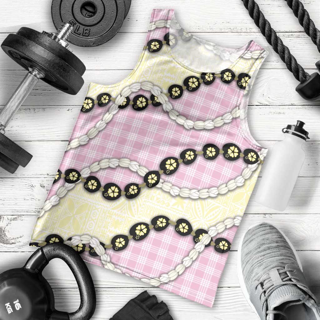 Pink Palaka Hawaii Men Tank Top Kukui Nut Pikake Lei Hawaiian Tapa Pattern - Polynesian Pride