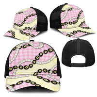 Pink Palaka Hawaii Mesh Trucker Cap Kukui Nut Pikake Lei Hawaiian Tapa Pattern - Polynesian Pride
