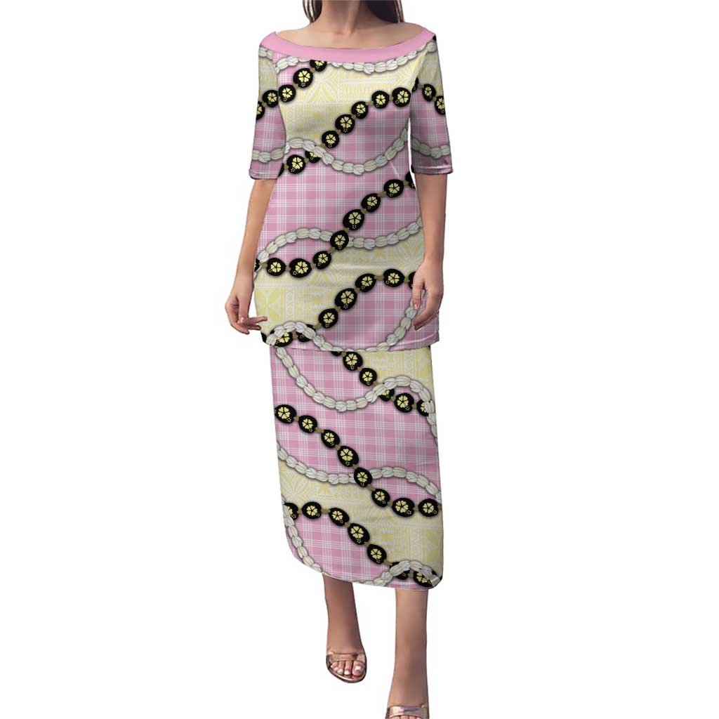 Pink Palaka Hawaii Puletasi Kukui Nut Pikake Lei Hawaiian Tapa Pattern - Polynesian Pride