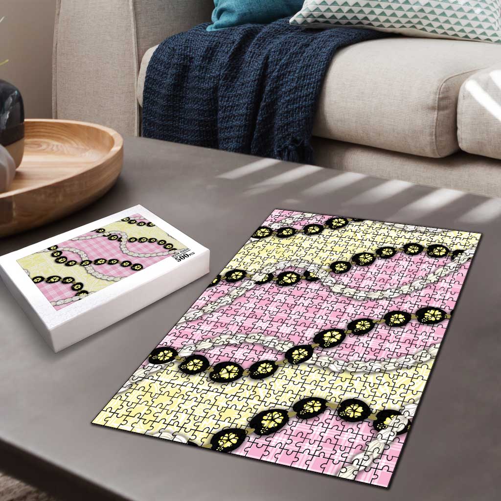 Pink Palaka Hawaii Puzzle Kukui Nut Pikake Lei Hawaiian Tapa Pattern - Polynesian Pride