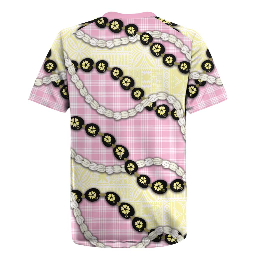 Pink Palaka Hawaii Rugby Jersey Kukui Nut Pikake Lei Hawaiian Tapa Pattern - Polynesian Pride