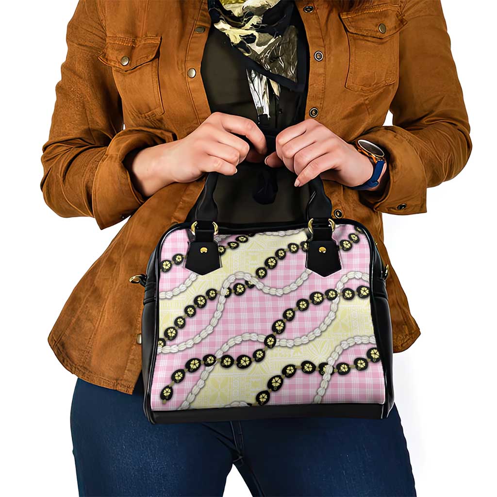 Pink Palaka Hawaii Shoulder Handbag Kukui Nut Pikake Lei Hawaiian Tapa Pattern - Polynesian Pride