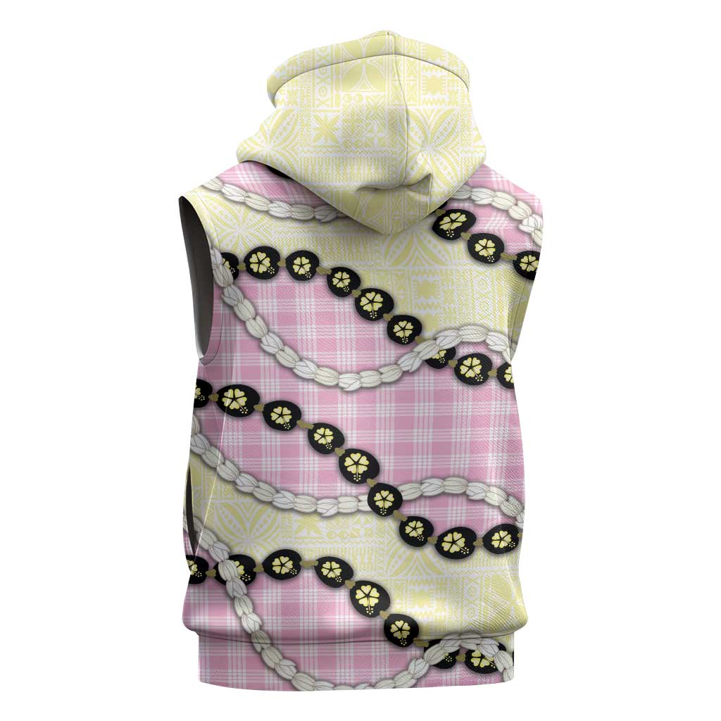Pink Palaka Hawaii Sleeveless Zip Hoodie Kukui Nut Pikake Lei Hawaiian Tapa Pattern - Polynesian Pride