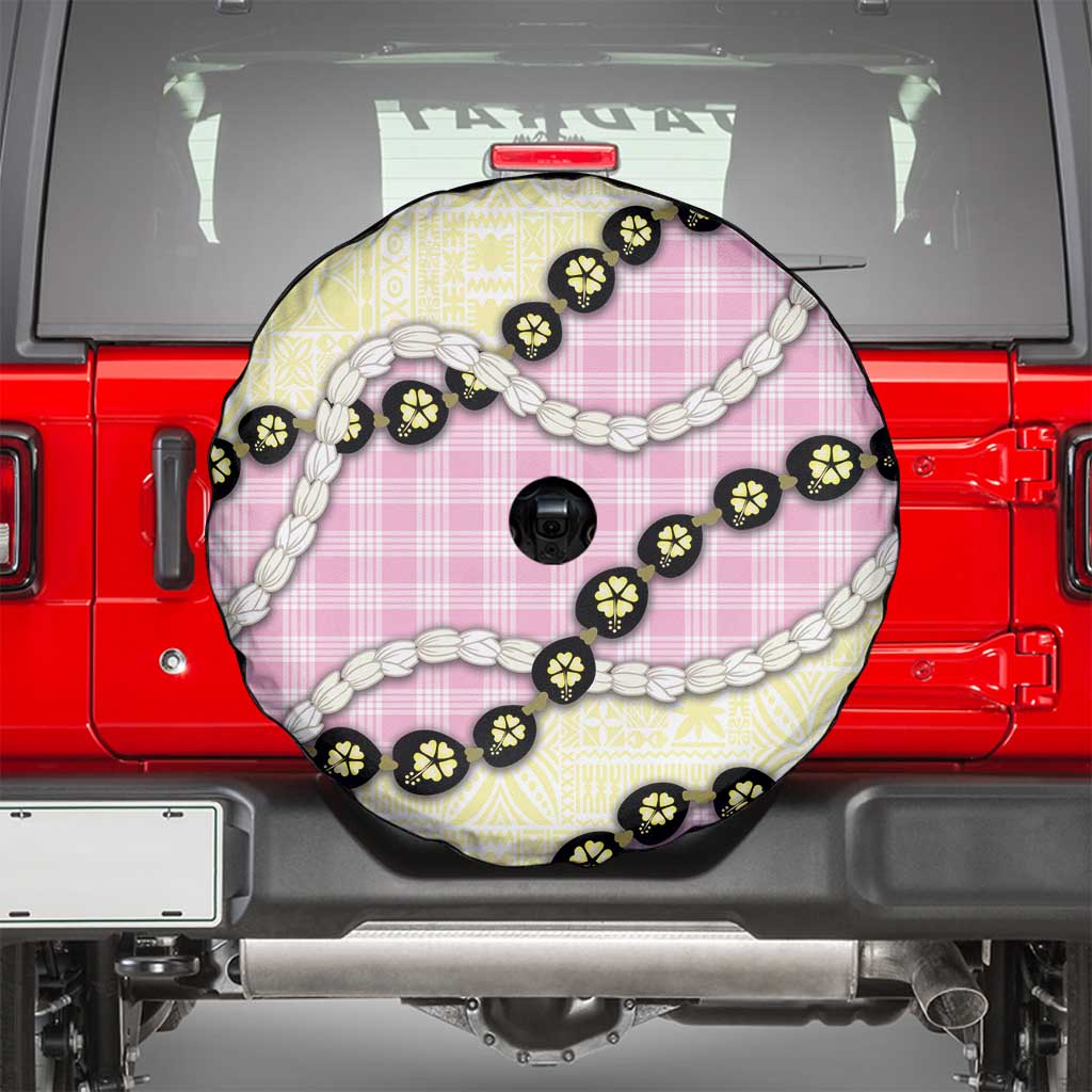 Pink Palaka Hawaii Spare Tire Cover Kukui Nut Pikake Lei Hawaiian Tapa Pattern LT14 - Polynesian Pride