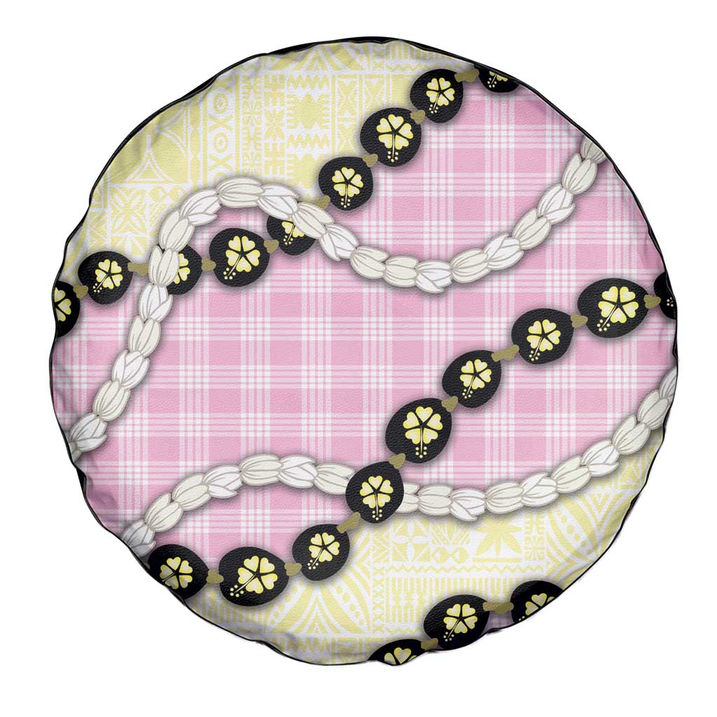 Pink Palaka Hawaii Spare Tire Cover Kukui Nut Pikake Lei Hawaiian Tapa Pattern LT14 - Polynesian Pride
