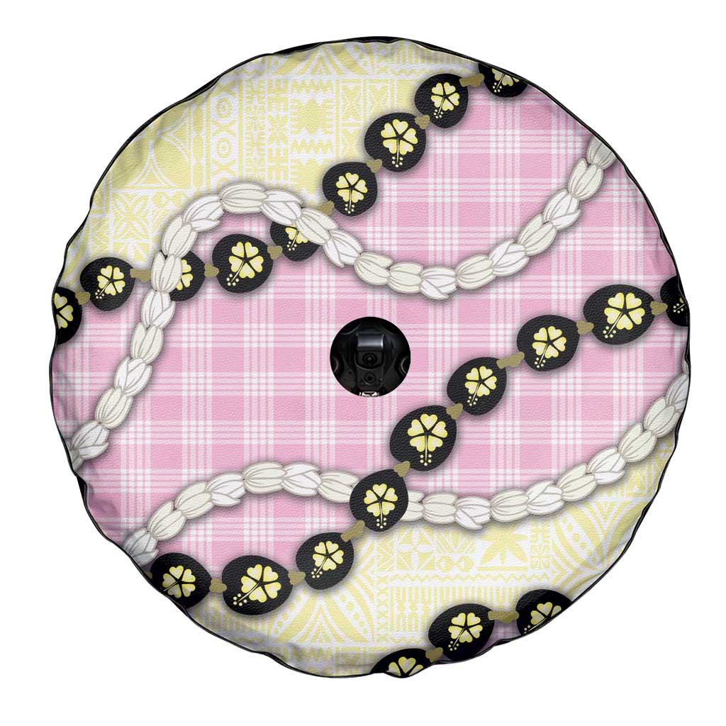 Pink Palaka Hawaii Spare Tire Cover Kukui Nut Pikake Lei Hawaiian Tapa Pattern LT14 - Polynesian Pride