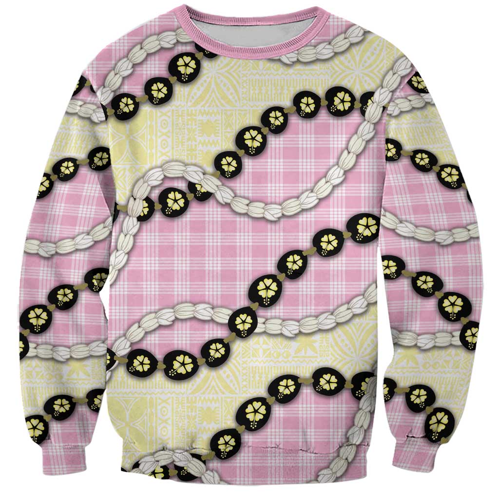 Pink Palaka Hawaii Sweatshirt Kukui Nut Pikake Lei Hawaiian Tapa Pattern - Polynesian Pride
