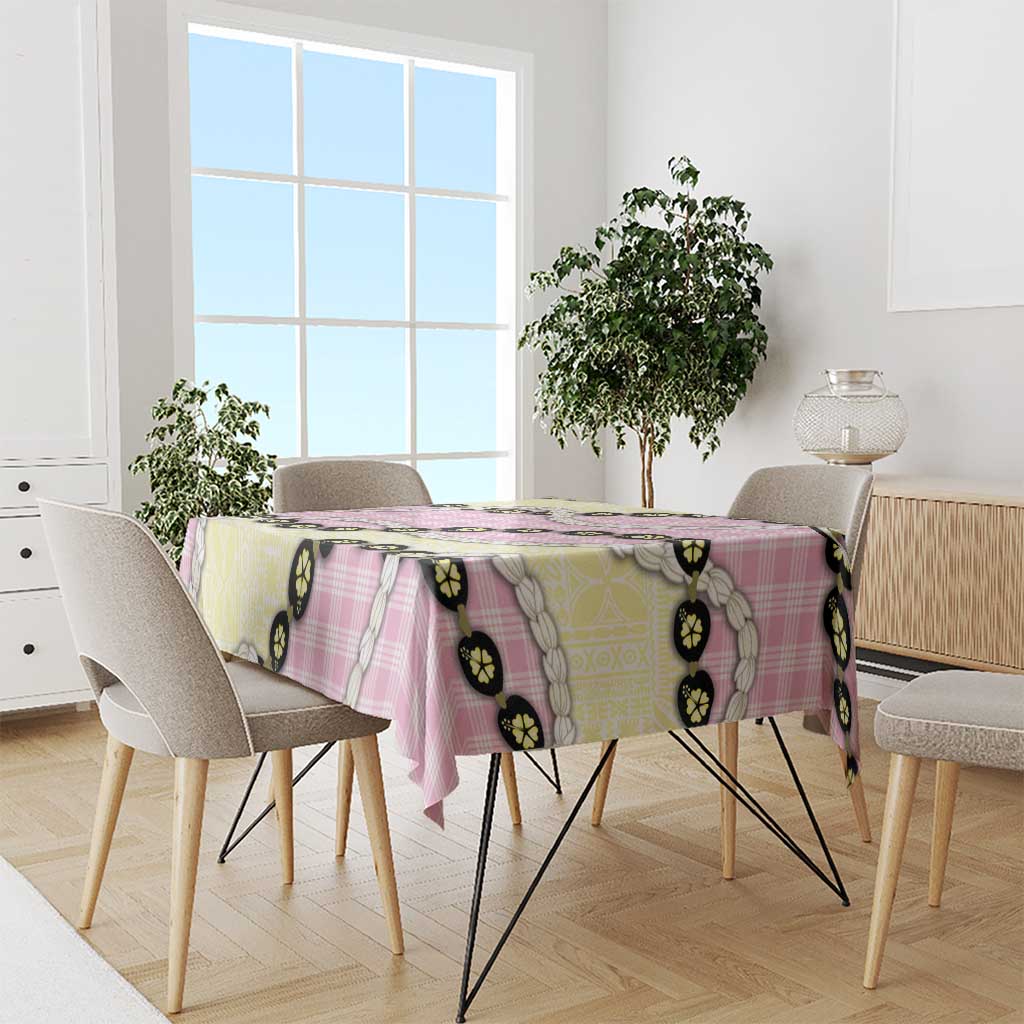 Pink Palaka Hawaii Tablecloth Kukui Nut Pikake Lei Hawaiian Tapa Pattern - Polynesian Pride