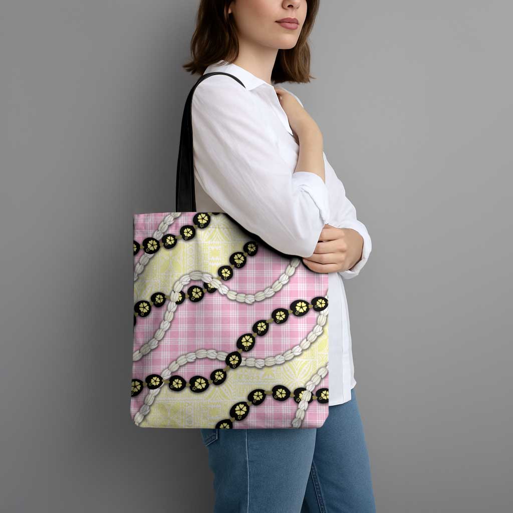 Pink Palaka Hawaii Tote Bag Kukui Nut Pikake Lei Hawaiian Tapa Pattern - Polynesian Pride