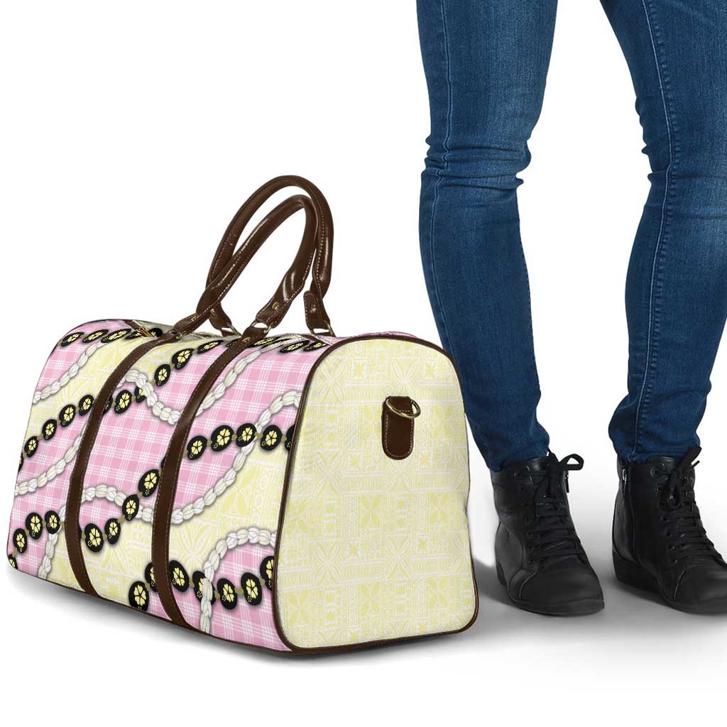 Pink Palaka Hawaii Travel Bag Kukui Nut Pikake Lei Hawaiian Tapa Pattern - Polynesian Pride
