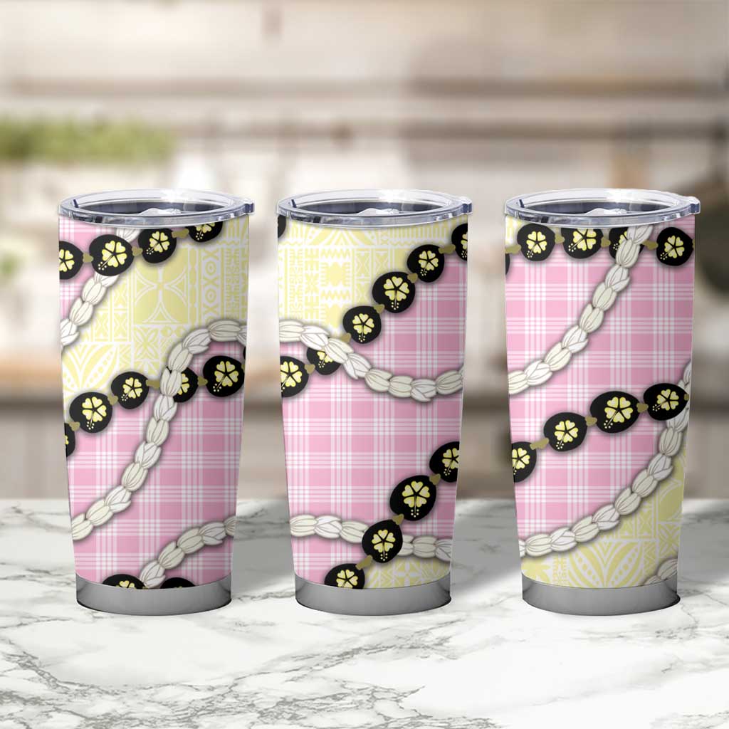 Pink Palaka Hawaii Tumbler Cup Kukui Nut Pikake Lei Hawaiian Tapa Pattern - Polynesian Pride