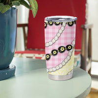 Pink Palaka Hawaii Tumbler Cup Kukui Nut Pikake Lei Hawaiian Tapa Pattern - Polynesian Pride